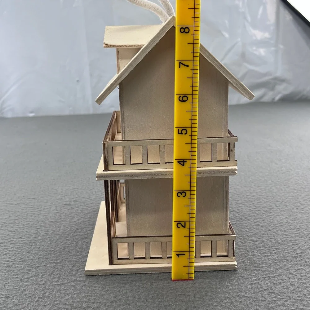 Unfinished Wood Two Story Birdhouse Hanging Garden Decor DIY Craft Natural 7.5in